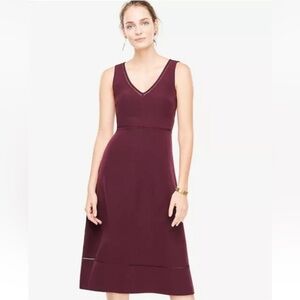 Ann Taylor Mulled Wine Lace Trim Midi Flare Dress